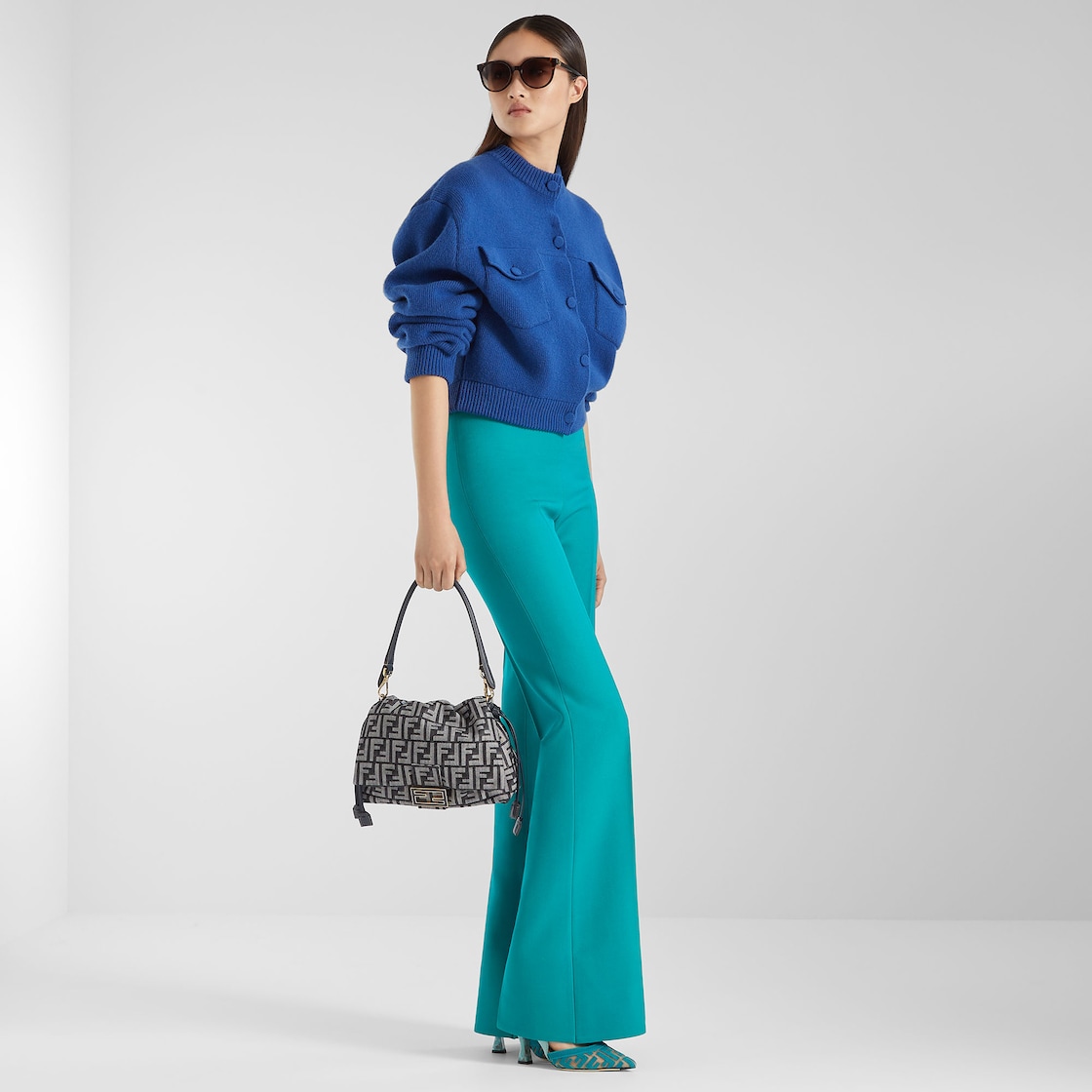 FENDI Mamma Baguette Medium Dark blue denim-effect FF jacquard bag - Image 3